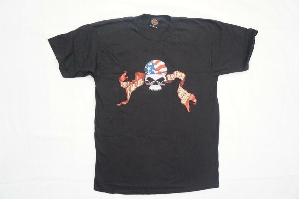 HARLEY DAVIDSON L SOUTHAMPTON ENGLAND SKULL/FLAG BLACK TSHIRT DOCKGATE MOTORCYCL